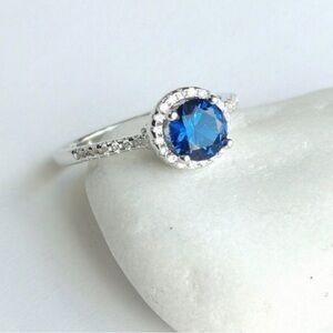 Sapphire CZ with halo 14k white gold overlay size 7 🆕
